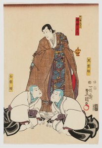    Narukami: Ichikawa Danjuro VIII as Narukami Shonin center, Ichikawa Komazo VII as Kokuunbo right, and Ichikawa Saruzo as Hakuunbo left 作： Utagawa Kunisada